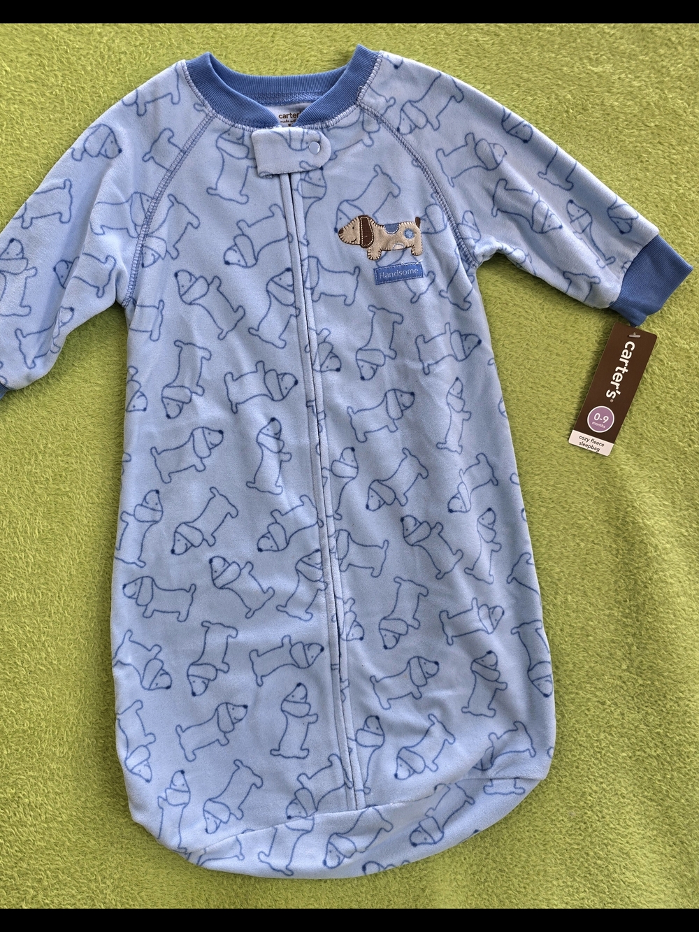 NWT 0-9M Baby BOYS - Blue Puppy Print Sleep Sack Bag - HANDSOME Soft Fleece (M3)